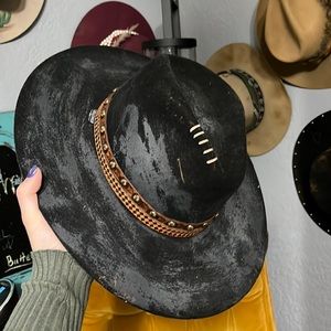 Distressed flat brim hat